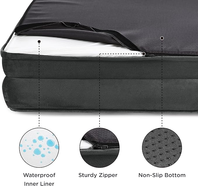 Bedsure XXL Orthopedic Dog Bed for Extra Large Dogs - Washable Giant Dog Cat Bed Waterproof, Comfort Dogs Couch Sofa with Washable Removable Cover, Pet Bed with Nonskid Bottom, Dark Grey, 52"-PawvioPets
