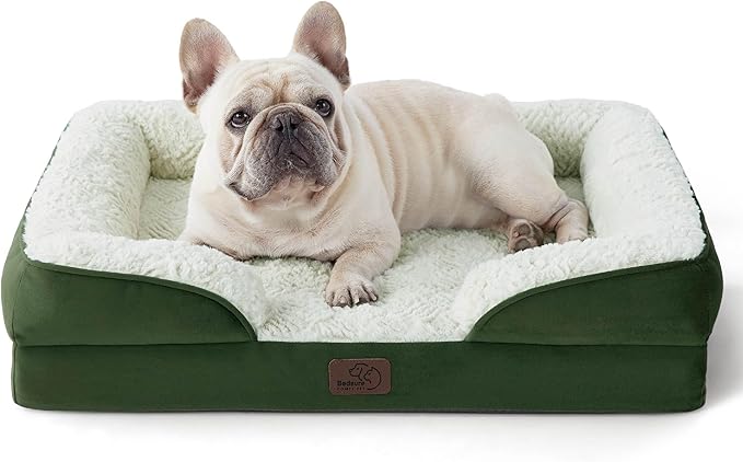 Bedsure Orthopedic Dog Bed Medium Size Dogs - Washable Medium Dog Cat Bed Waterproof, Comfort Pet Couch Sofa with Washable Removable Cover, Pets Bed with Nonskid Bottom, Plush-Green, 28"-PawvioPets