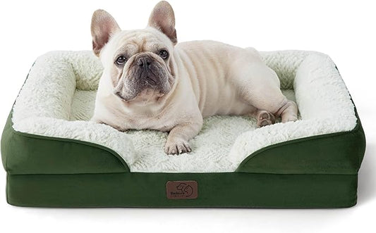 Bedsure Orthopedic Dog Bed Medium Size Dogs - Washable Medium Dog Cat Bed Waterproof, Comfort Pet Couch Sofa with Washable Removable Cover, Pets Bed with Nonskid Bottom, Plush-Green, 28"-PawvioPets
