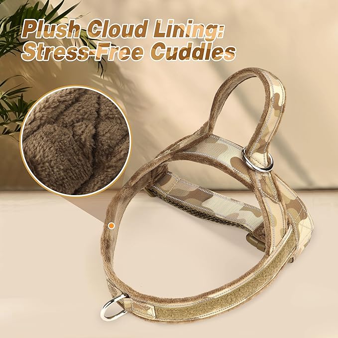 Forestpaw No Pull Dog Harness - Soft Flannel Padded Tactical Dog Vest Harness with Quick Release Buckle, Adjustable Reflective Pet Harness for Large Dogs Walking Training,Brown Camouflage XL-PawvioPets