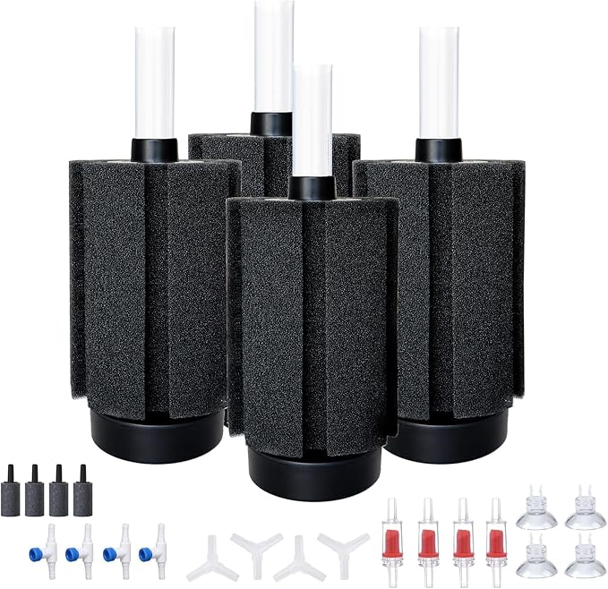 ALEGI 4pcs Large Aquarium Sponge Filter with Suction Cups, Check Valves for Breeding Fry Betta Shrimp Fish Tank ((Upgrade) 20-50 Gal 4 Pcs)-PawvioPets