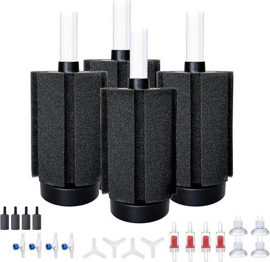 ALEGI 4pcs Large Aquarium Sponge Filter with Suction Cups, Check Valves for Breeding Fry Betta Shrimp Fish Tank ((Upgrade) 20-50 Gal 4 Pcs)-PawvioPets