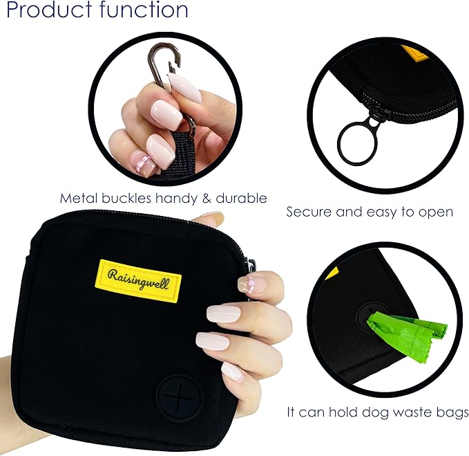 Dog Treat Pouch for Pet Walking and Training with Clicker Poop Bags Small Fanny Zipper Pack Holder for Puppy Snack Dispenser Kit for Leash and Outdoor Use (Black)-PawvioPets