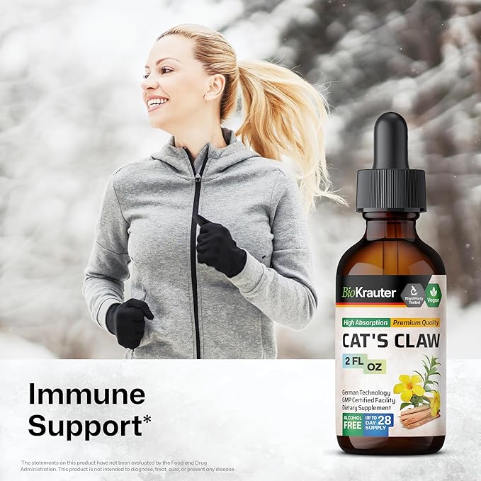 BIO KRAUTER Cats Claw Tincture - Vegan Cat's Claw Supplement - Immune Support - Alcohol & Sugar Free Extract - Vegan Drops 2 Fl.Oz.-PawvioPets