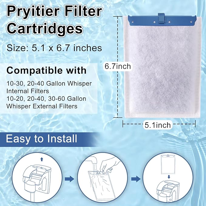 12 Pack Fish Tank Filter Cartridge for Whisper Bio-Bag Filters, Large Aquarium Replacement Filter Cartridges for Whisper Filters 20i,40i/IQ20,30,45,60/PF20,30,40,60 and ReptoFilter-PawvioPets