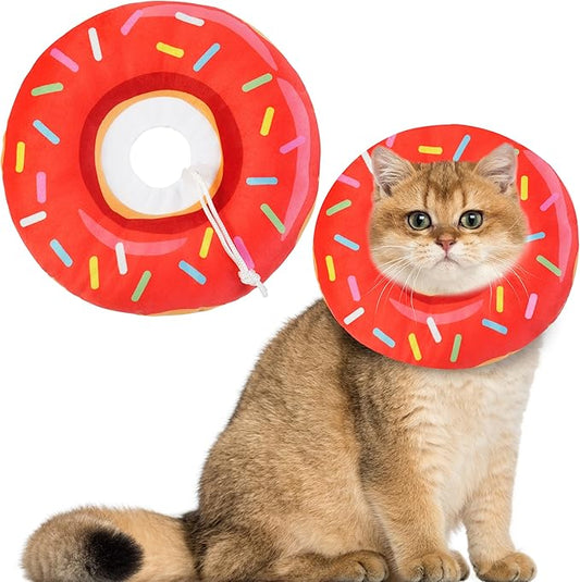 Cat Cone Collar Soft, Cat Recovery Collar for Wound Healing Cute Donut Adjustable Kitten Cones to Stop Licking Comfortable Lightweight Neck Elizabethan Collars for Kittens After Surgery-PawvioPets