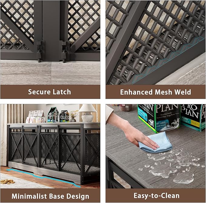 COZPAW 78 Inch Double Dog Crate Furniture, Extra Large Dog Kennel Indoor for Medium Large 2 Dogs, Heavy Duty Dog Cage Chew-Resistant Steel and Wooden Pet House with Removable Divider (Grey)-PawvioPets