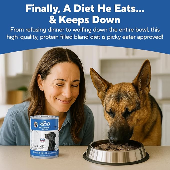Dave's Dog Food Bland Diet Dog Food for Sick Dogs with Upset Stomach (Chicken & Rice), Economy Size for Large Pups or Big Eaters, Sensitive Stomach, 22 oz (Case of 12)-PawvioPets