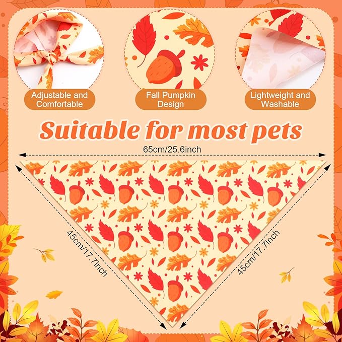 Abbylike 200 Pcs Fall Dog Bandanas Bulk Pumpkin Bandanas for Dogs Pets Triangle Kerchief Bibs Scarf for Fall Autumn Thanksgiving Costume Photo Props Accessories Pet Shops Adoption Events, 25 Styles-PawvioPets