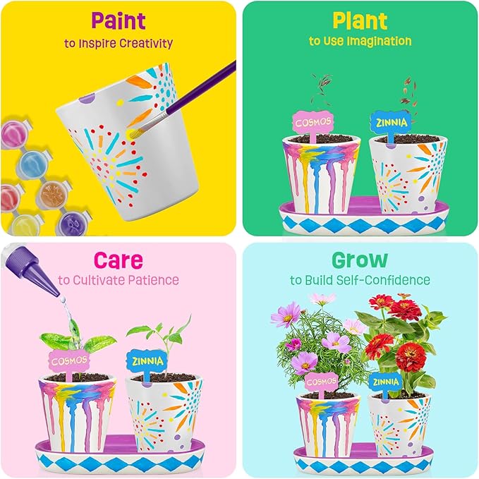 4 Set Paint & Plant Flower Gardening Kit - Gifts for Girls Ages 8-12, Arts and Crafts for Kids Ages 8-12, Kids Gardening Set, Birthday Toys Gifts for Girls Boys Ages 6 7 8 9 10 11 12-PawvioPets