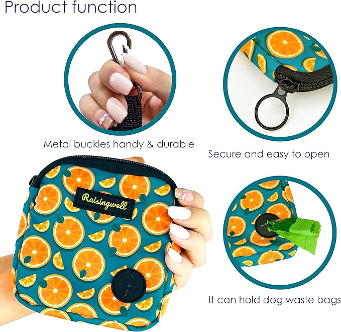 Dog Treat Pouch for Pet Walking and Training with Clicker Poop Bags Small Fanny Zipper Pack Holder for Puppy Snack Dispenser Kit for Leash and Outdoor Use (Fruit Orange)-PawvioPets