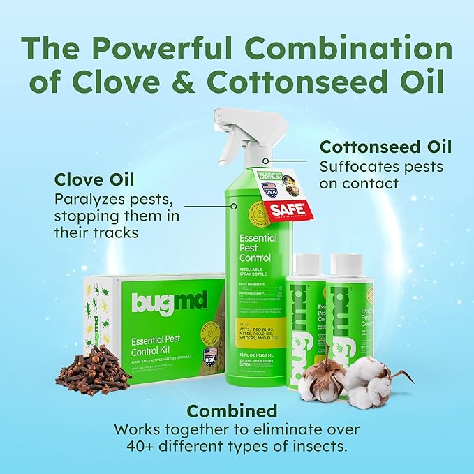 BugMD Ant Killer & Bug Spray - Roach and Cockroach Killer Indoor, Spider Spray for Home, Fly and Insect Defense, Natural, Safe with Essential Oils, Plant-Powered, Pest Control - Starter Kit-PawvioPets