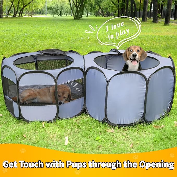 EighteenTek XLarge 2-in-1 Pop up Dog Playpen, Assembly-Free, with Leakproof Pet Pee Pads,Portable Foldable Cat Tent Enclosure Indoor Outdoors Puppy Kittens Small Animals Crates (L, 90" Lx45 Wx28 H)-PawvioPets
