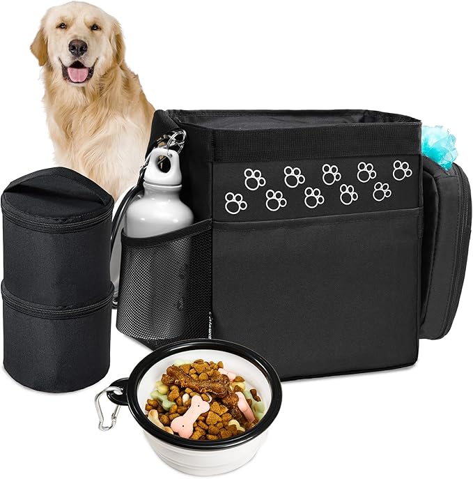 Dog Travel Bag - Airline Approved, 2 Food Containers, 2 Bowls, Treat Pouch & Accessories-PawvioPets
