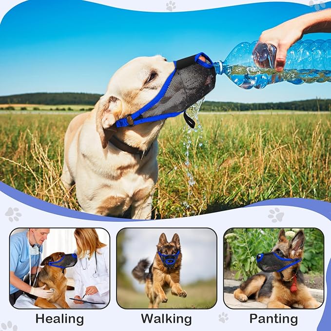 Dog Muzzle, Soft Air Mesh Muzzle for Small Medium Large Dogs Anti Biting Barking Chewing Scavenging, Breathable Adjustable Loop Pets Muzzle with Front Opening Design Allows Panting Drinking (Blue,XL)-PawvioPets