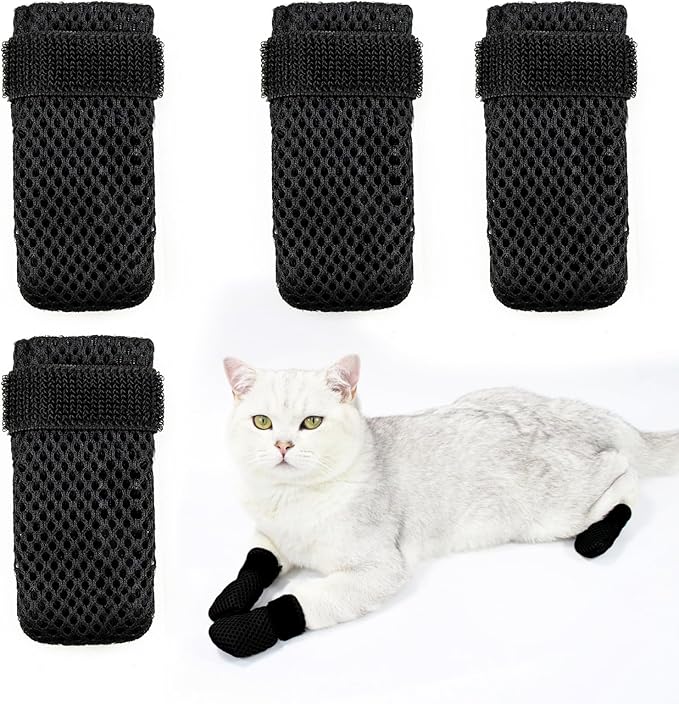 4 PCS Cat Boots, Cat Mittens to Prevent Scratching, Breathable Mesh Cat Foot Covers, Adjustable Cat Claw Protectors or Cats When Bathing and Nail Trimming-PawvioPets