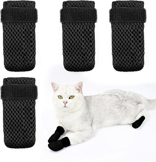 4 PCS Cat Boots, Cat Mittens to Prevent Scratching, Breathable Mesh Cat Foot Covers, Adjustable Cat Claw Protectors or Cats When Bathing and Nail Trimming-PawvioPets