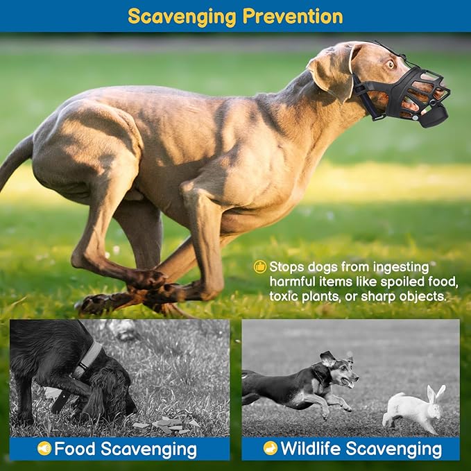 BARKLESS Basket Muzzle for Large Dogs, Humane Muzzle to Prevent Biting and Scavenging, Snap-on Treat Cover Helps Dogs Acclimatize Mouth Cover, Adjustable Mouth Guard for Positive Training, Grooming-PawvioPets
