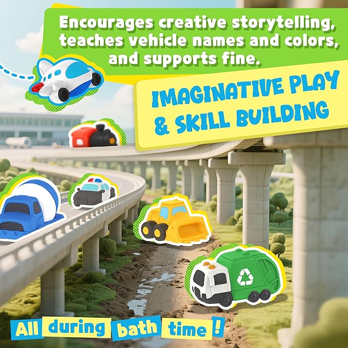 6 PCS Vehicle Floating Bath Toys Mold Free Infant Bath Tub Toys for 12 Months - No Hole Bathtub Toys for Toddlers 1-3 Water Pool Toys for Baby Toddler Ages 1+-PawvioPets