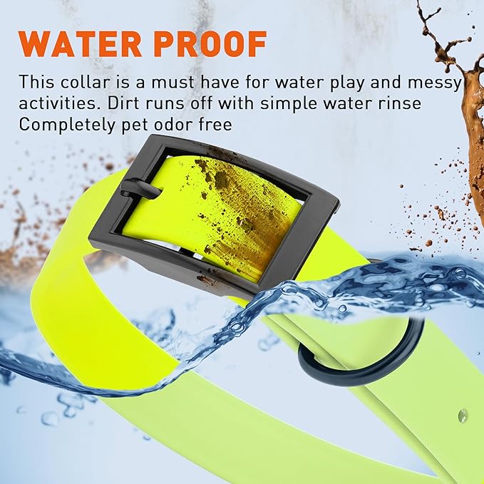 Dogline Biothane Waterproof Dog Collar Strong Coated Nylon Webbing with Black Hardware Odor- Proof for Easy Care Easy to Clean High Performance Fits Small Medium or Large Dogs, Safety Yellow-PawvioPets