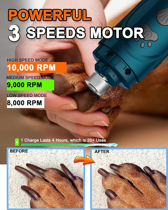Dog Nail Trimmers and Dog Nail Clippers Kit, Whisper Quiet Electric Grinder with Light, for Small, Medium, Large Dogs, Cats Toenail Grooming, 3 Speeds-PawvioPets