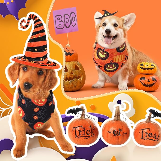 Abbylike 50 Pcs Halloween Dog Bandanas Bulk Pumpkin Bandanas for Dogs Triangle Kerchief Bibs Scarf Set for Pet Halloween Costume Photo Props Accessories Pet Shops, 25 Styles (31.5 x 21.7 x 21.7")-PawvioPets