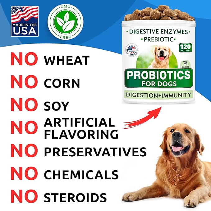 Bark&Spark Dog Probiotics & Digestive Enzymes (Gut Health) Allergy & Itchy Skin - Pet Diarrhea Gas Treatment Upset Stomach Relief, Digestion Health Prebiotic Supplement Large Dog Treats (240Ct Bacon)-PawvioPets