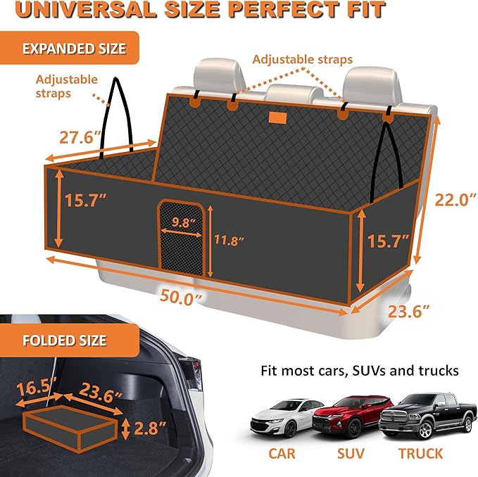 Back Seat Extender for Dogs Cats,Car Seat Cover with Hard Support,Waterproof Dog Hammock for Car Travel,Foldable Camping Bed Mattress for SUV Truck(Black)-PawvioPets