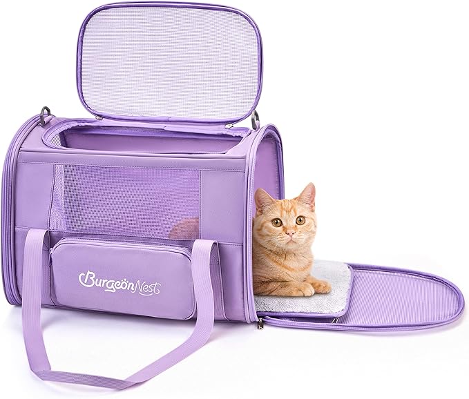 BurgeonNest Cat Dog Carrier, Cat Carriers for Large Medium Cats 20 lbs, Soft Sided Puppy Kitten Pet Carrier Under 25 lbs, Collapsible Travel Cat Carrier with Unique Side Bag (Medium)-PawvioPets