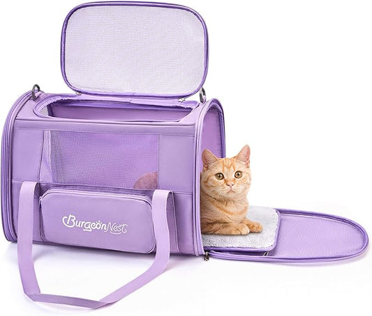 BurgeonNest Cat Dog Carrier, Cat Carriers for Large Medium Cats 20 lbs, Soft Sided Puppy Kitten Pet Carrier Under 25 lbs, Collapsible Travel Cat Carrier with Unique Side Bag (Medium)-PawvioPets