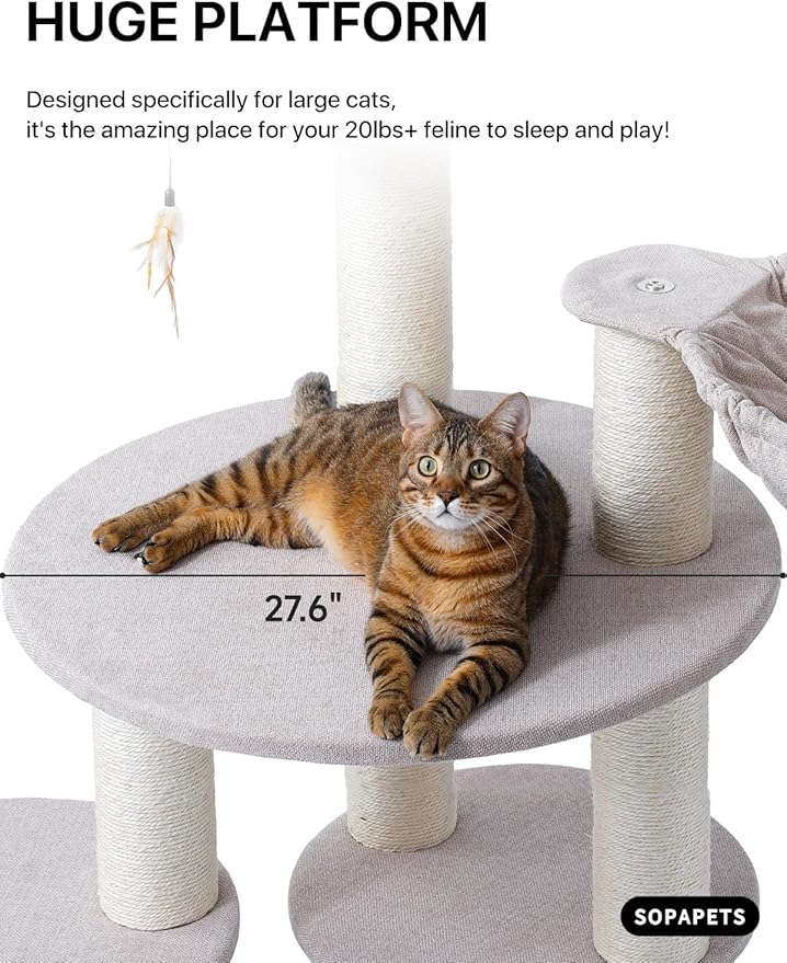 Extra Large Cat Tree for Maine Coon,65 Inches Tall Cat Tree Tower for Indoor Cats Large Adult 20 lbs,XXL Heavy Duty Luxury Sturdy Cat House with Big Hammock,Sisal Scratching Post,Condo-PawvioPets