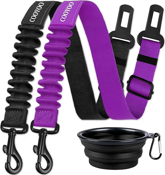 COOYOO Dog Seat Belt,3 Piece Set Retractable Dog Car Harness Adjustable for Vehicle Nylon Pet Safety Heavy Duty & Elastic-PawvioPets