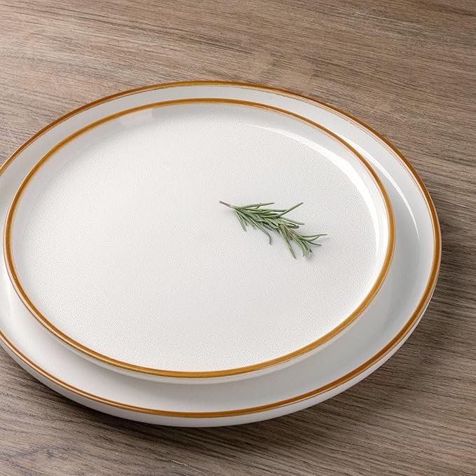 GBHOME Ceramic Dinnerware Sets for 4, 12 Pieces Stoneware Plates and Bowls Sets, Scratch Resistant Dishes, Dishwasher & Microwave Safe, Reactive Glaze-White-PawvioPets