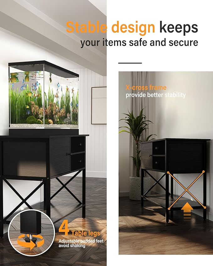 Fish Tank Stand 40 Gallon: Sturdy Aquarium Stand with Accessories Storage - Metal Tank Stands Table for 40-50 Gallon Reptile Breeder Turtle Terrarium - 36.6"x18.8" Weight Capacity 660 lbs-PawvioPets