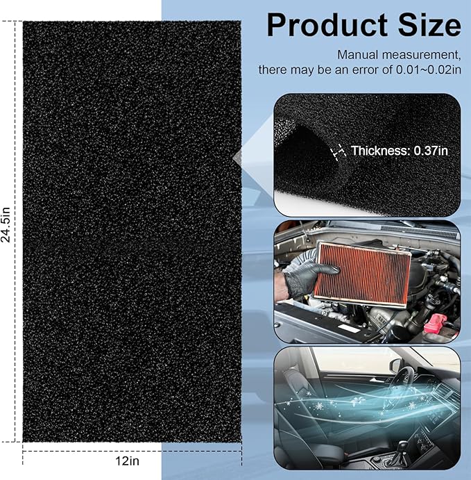 Air Filter Foam Sheet Material, 24" x 12" x 3/8" 30 PPI Filter Foam Sheet, Reusable Air Filter for Cutting and Fitting Purifier, Aquarium, Fish Tank, Air Conditioner-PawvioPets