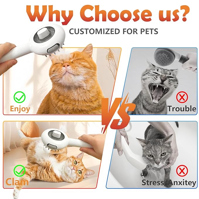 Cat Brushes for Indoor Cat, 6 in 1 Pet Steam Brush for Dog Cats Grooming Kit Supplies Hair Grooming for Long Short Hair Cats Dogs Massage & 2 Water Spray Modes Shedding Brush-PawvioPets