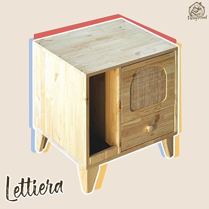 Cat Litter Box | Hidden Litter Box Furniture with Removable Divider | Wooden Cat Washroom Furniture | Indoor Cats House (Natural)-PawvioPets