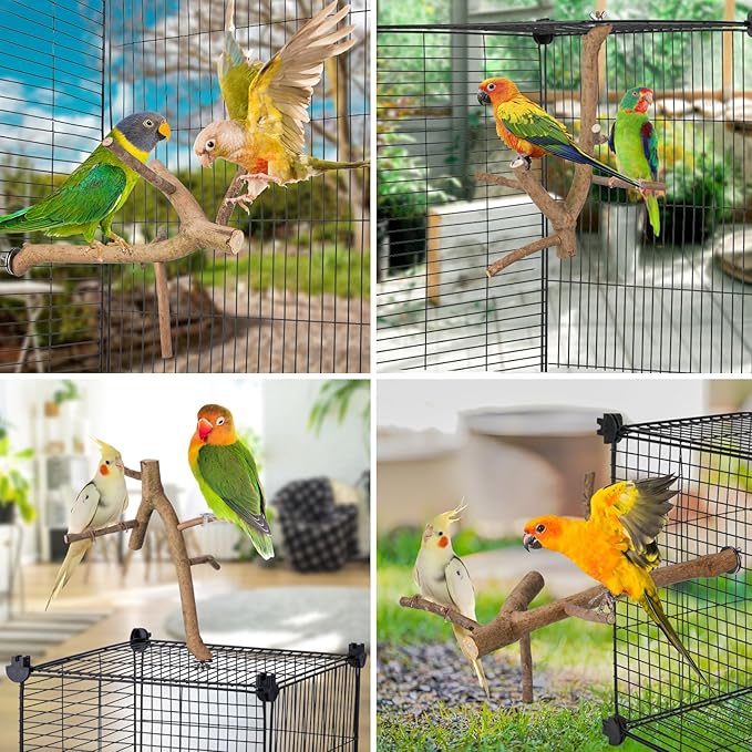 Bird Perch Stand, Natural Vitex Negundo Wood Parrot Perch Bird Cage Branch Perch, Accessories for Parakeets, Cockatiels, Conures, Macaws, Finches, LoveBirds (12" Length)-PawvioPets