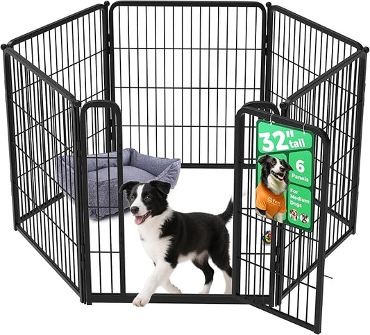 FXW Homeplus Unleashed Indoor Dog Playpen - Stress-Free and Safe Play, Heavy Duty 32 Inch 6 Wire Panels Dog Pen for Small and Medium Dogs, Black│Patented-PawvioPets