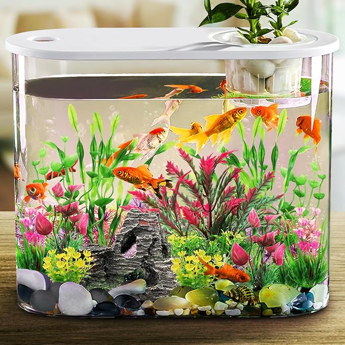Fish Tank Accessories Aquarium Plants, 12pcs Colorful Fish Tank Artificial Plants and Cave Rock Decor Set, Aquarium Decorations Plants-PawvioPets