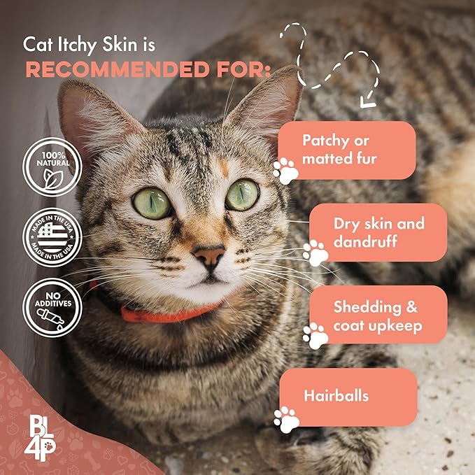 Cat Itchy Skin Relief & Hair Loss Treatment, Holistic Allergy Relief for Cats Calms Dry Skin, Dandruff & Reduces Licking, Scratching, Patchy, Matted and Shedding Fur, 400 Easy to Use Pills-PawvioPets