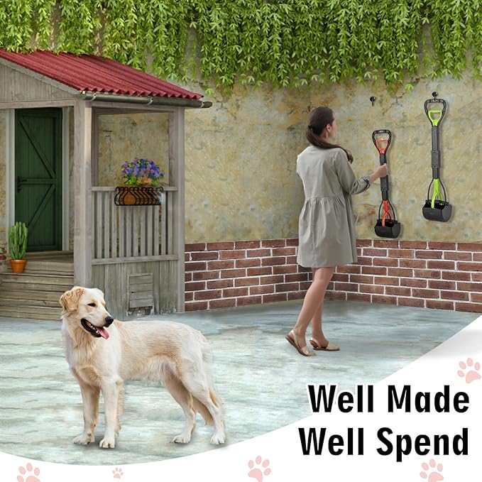 33" Pooper Scooper 2 Pack, XL Tall Handle No Touch Dog Pooper Scooper for Large Small Dogs, Durable Spring & Lightweight, Large Pooper Scooper for Dogs Heavy Duty, Foldable Dog Poop Pick Up Tool-PawvioPets