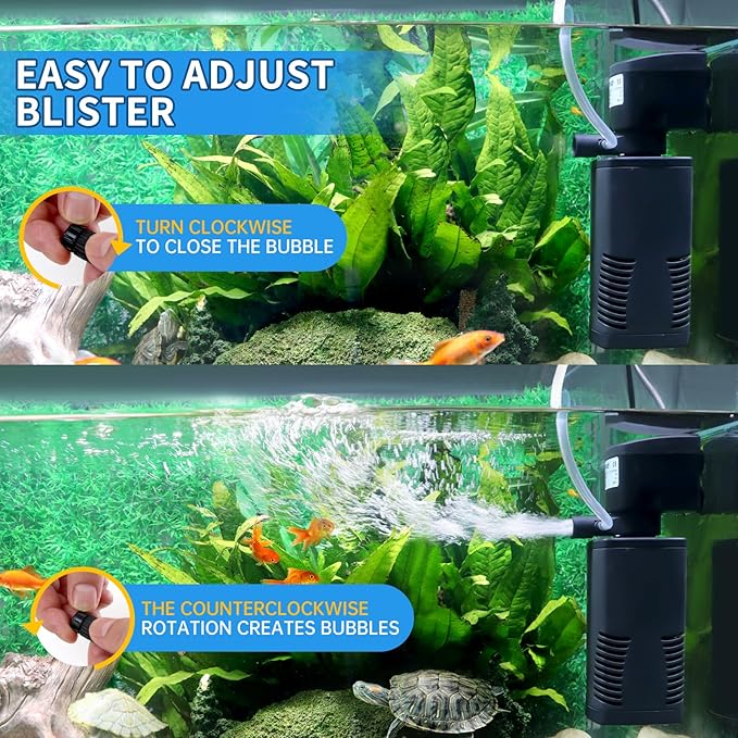 Fish Tank Filter for 15-40 Gallon Tank, 160 GPH Crystal Clear Powerful Internal Aquarium Filters Submersible Pump& Filter System for Fish Tank & Turtle Tank-PawvioPets