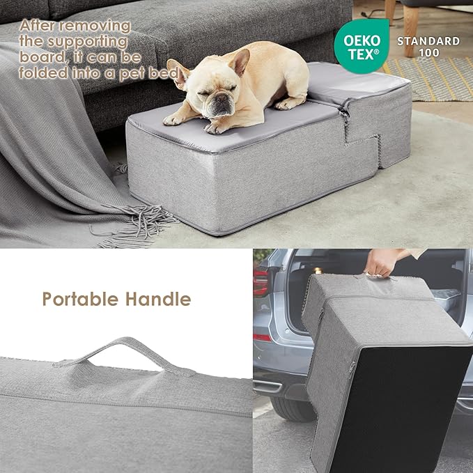 EHEYCIGA Dog Stairs for Bed 18" H, 4-Step Dog Steps for High Bed, Pet Steps for Small Dogs and Cats, Non-Slip Balanced Pet Ramp Indoor, Light Grey-PawvioPets