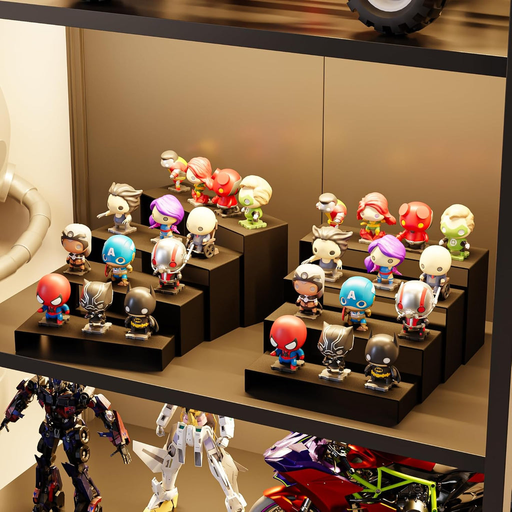 Black Matte Metal Display Stand,8 Pcs 2 Set Display Risers, Metal Rectangular Display Shelf for Showcase, Dessert, Toys, Perfume (8Pcs-Black, L7“x8”x9)