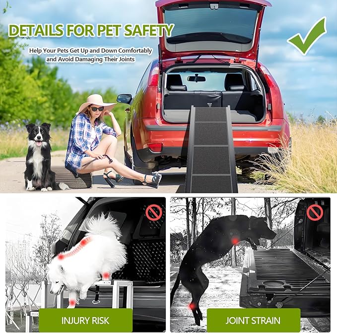 Dog Ramp for Cars SUV Truck-17.3x71in Heavy Duty Foldable Wide Outdoor Pet Stairs with Non-Slip Surface Portable Folding Design for Large Dogs Up to 250lbs (71" L x 17.3" W)-PawvioPets