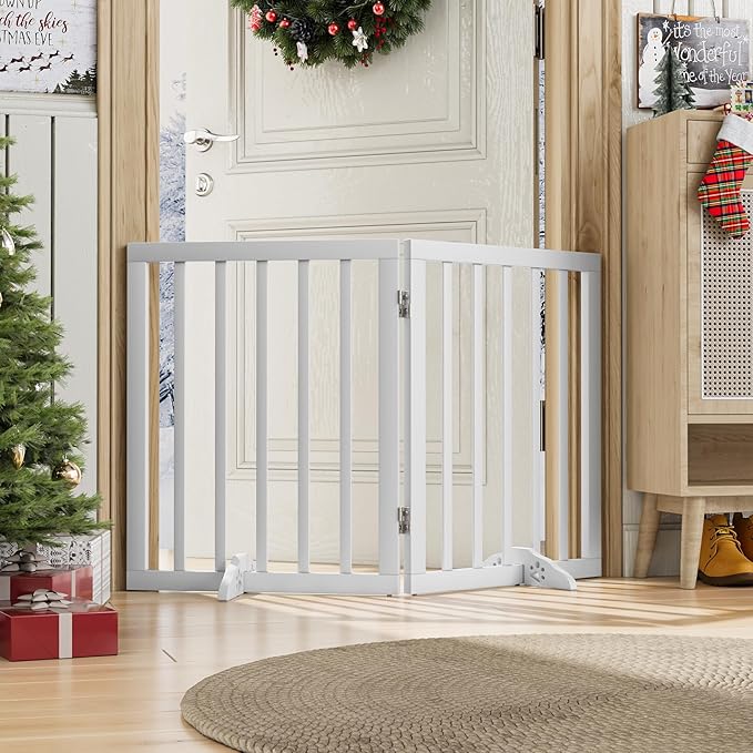 Freestanding Foldable Dog Gate 2 Panel,Fully Assembled Dog Gates for Doorways, Wooden Pet Gates for The House, 24-inch Tall Door Gate Indoor-PawvioPets