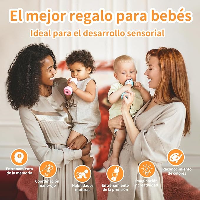 alilo Sonajero Musical para Bebés 0-12 Meses, Juguete con Luz, 66 Sonidos, 15 Canciones, 13 Cuentos, 5 Canciones de Cuna, Ruido Blanco, Reconocimiento de Colores, Regalo Recién Nacido-PawvioPets
