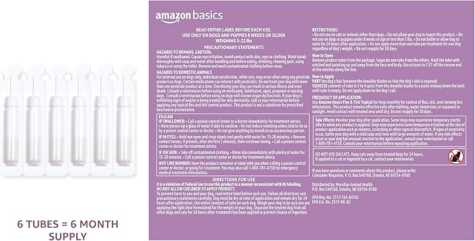 Amazon Basics Flea and Tick Topical Treatment for Large Dogs (45-88 lbs), Unscented, 6 Count (Previously Solimo)-PawvioPets