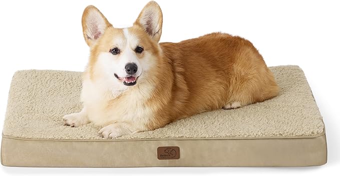 Bedsure Large Dog Bed for Crate - Orthopedic Flat Pet Beds with Removable Washable Cover, Egg Crate Foam Crate Mat, Suitable for Pet Up to 50 lbs-PawvioPets